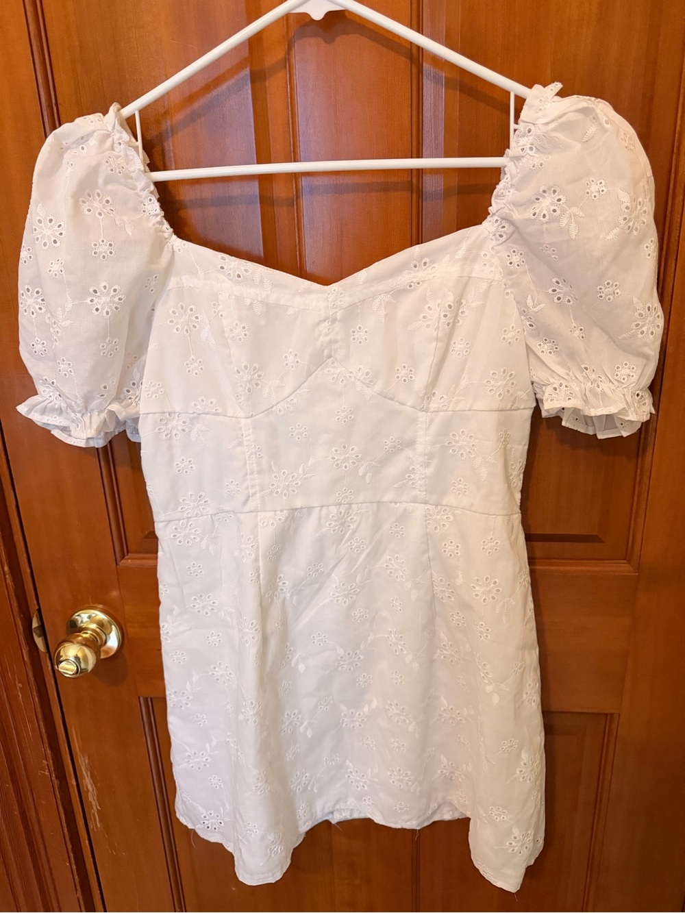 Babydoll White Eyelet Puff-Sleeve Mini Dress
